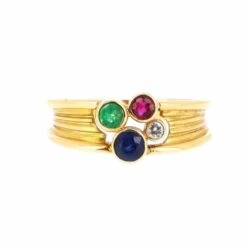 Bague En Or Jaune Rubis, Saphir, émeraude Et Diamant -Castafiore Boutique bague en or jaune rubis saphir emeraude et diamant 402543