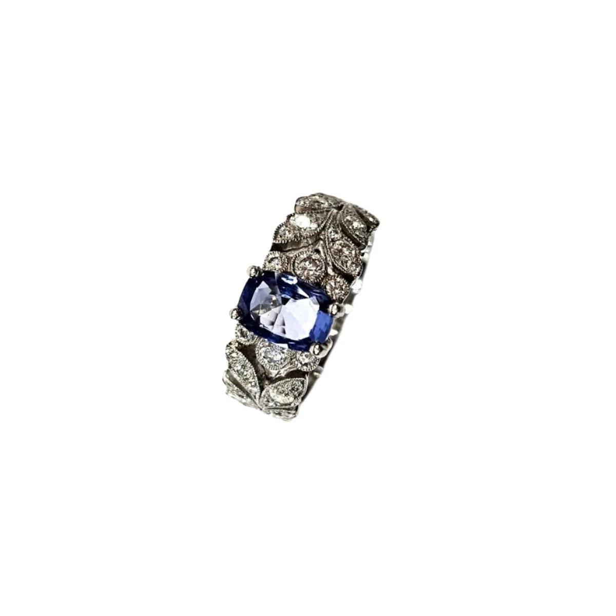 Bague Bandeau En Platine, Saphir Et Diamants 5 Bague Bandeau En Platine, Saphir Et Diamants – Image 5