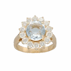 Bague Entourage En Or Jaune, Aigue-marine Et Diamants