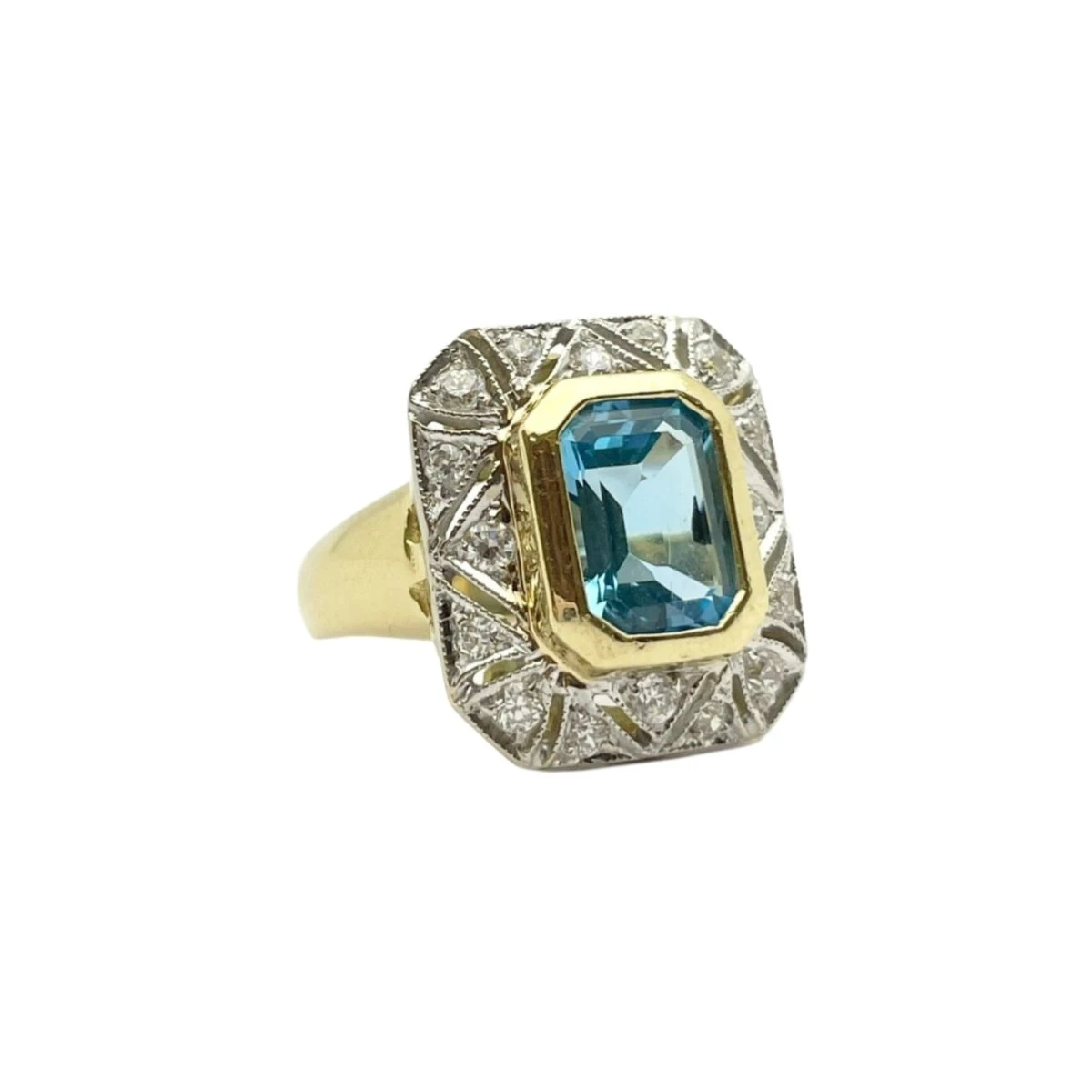 Bague Entourage En Or Jaune Et Blanc, Topaze Et Diamants 2 Bague Entourage En Or Jaune Et Blanc, Topaze Et Diamants – Image 2