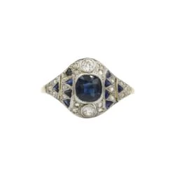 Bague Art Deco - 1920 - Or Blanc 18K, Saphirs Et Diamants