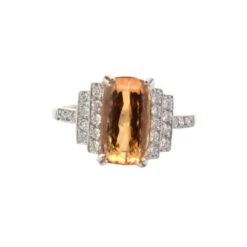 Bague Entourage En Platine, Topaze Et Diamants