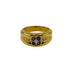 Bague En Or Jaune, Saphir Et Diamants