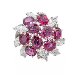 Bague Fleur Or Blanc Rubis