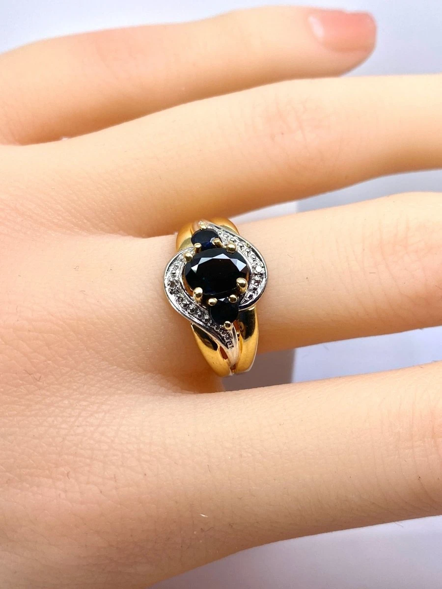 Bague Jonc En Or Jaune, Saphirs Et Diamants 2 Bague Jonc En Or Jaune, Saphirs Et Diamants – Image 2