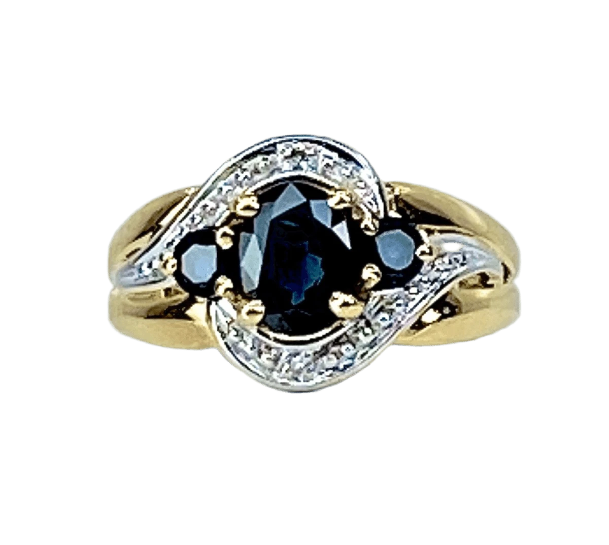 Bague Jonc En Or Jaune, Saphirs Et Diamants 1 Bague Jonc En Or Jaune, Saphirs Et Diamants