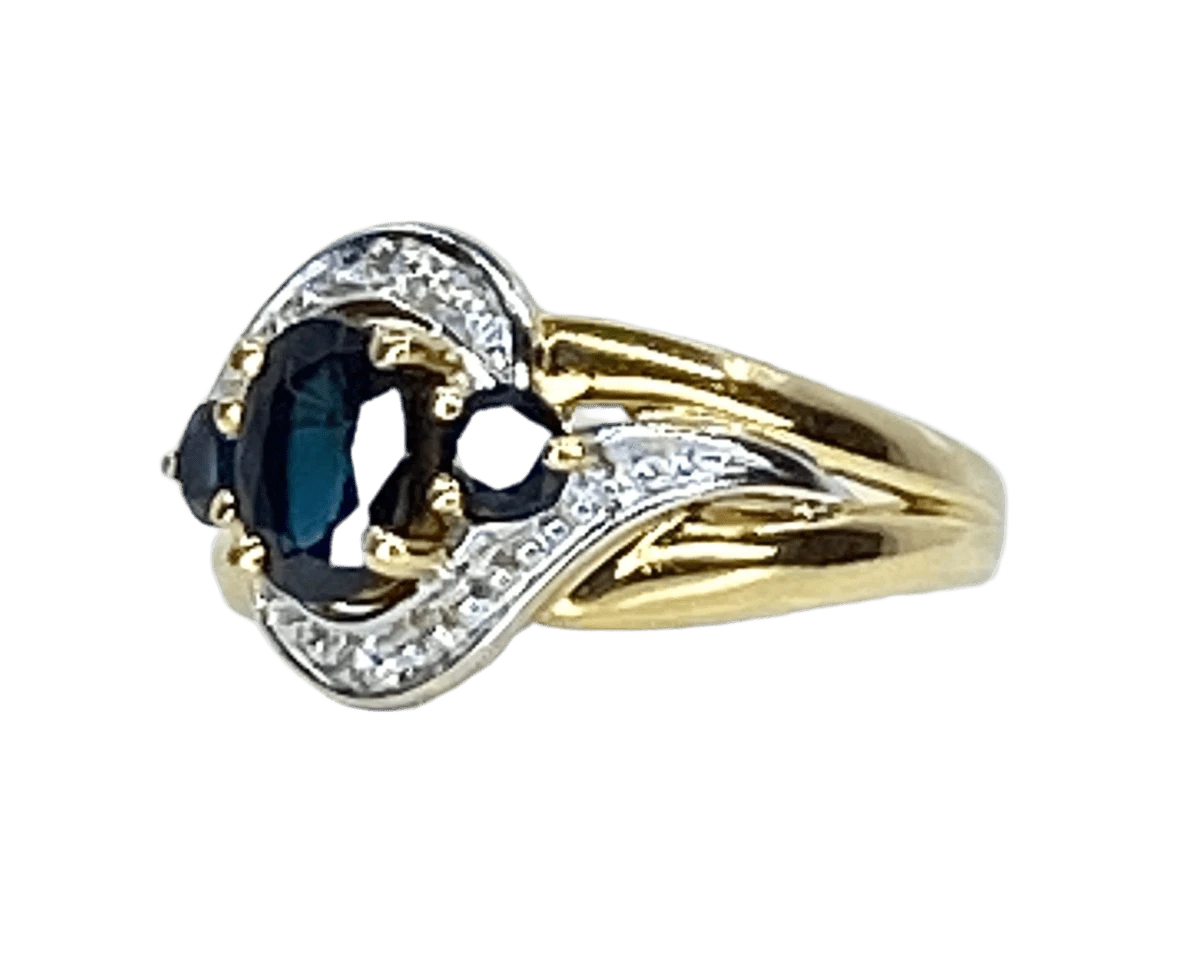 Bague Jonc En Or Jaune, Saphirs Et Diamants 3 Bague Jonc En Or Jaune, Saphirs Et Diamants – Image 3