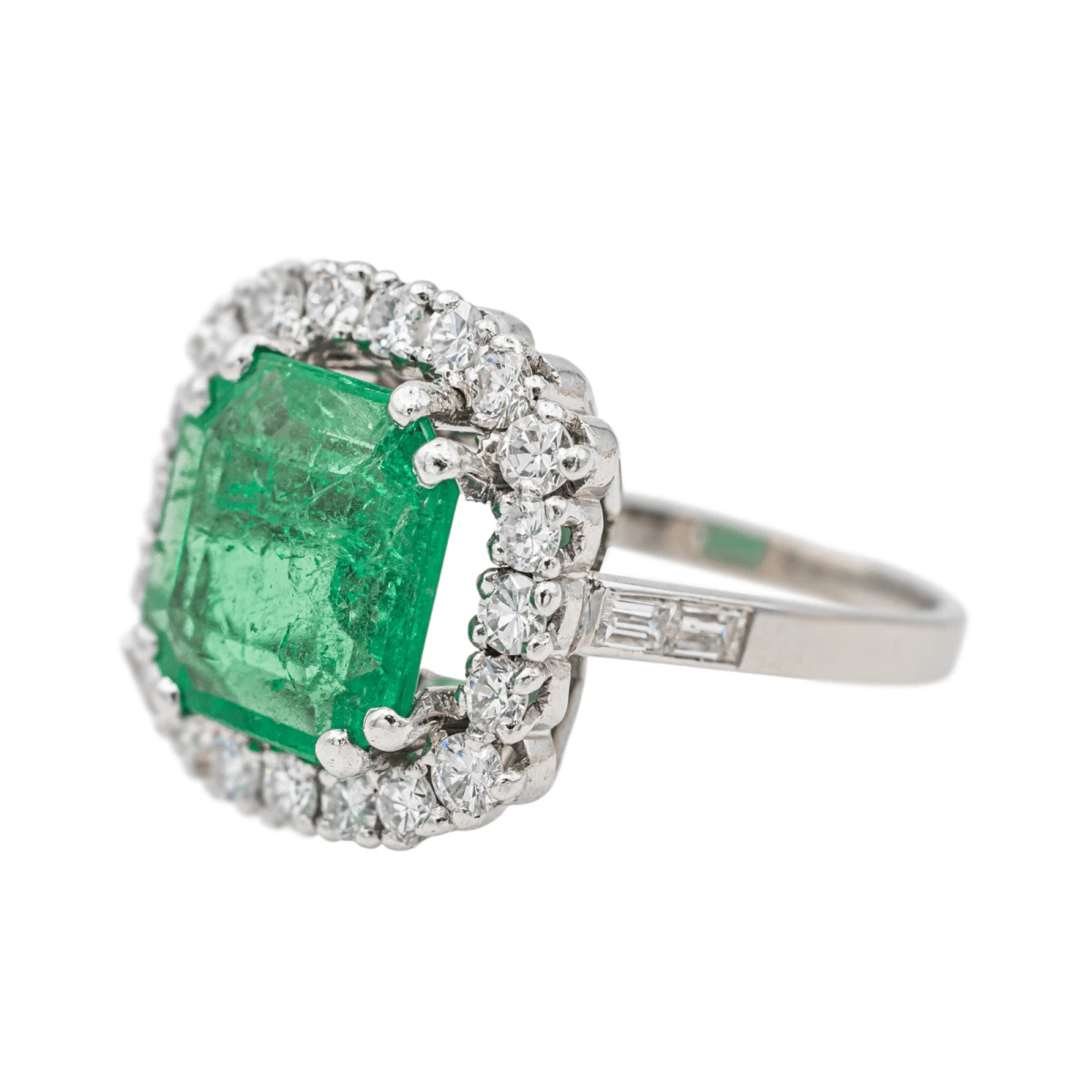 Bague Marguerite En Or Blanc, Platine Et émeraude 3 Bague Marguerite En Or Blanc, Platine Et émeraude – Image 3