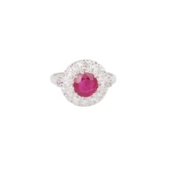 Bague Marguerite En Or Blanc, Rubis Et Diamant