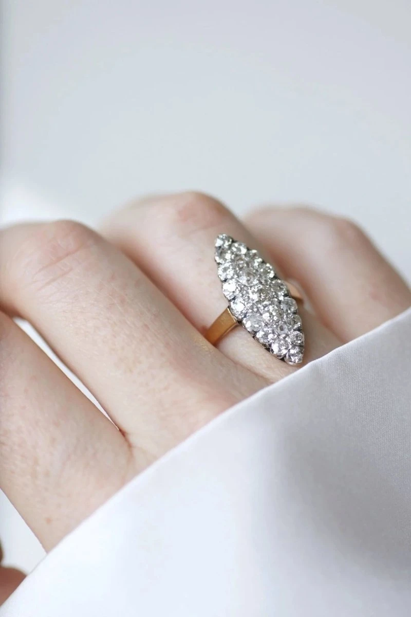 Bague Marquise Diamants Sur Or Et Platine 1 Bague Marquise Diamants Sur Or Et Platine