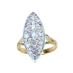 Bague Marquise En Or, Platine Et Diamants