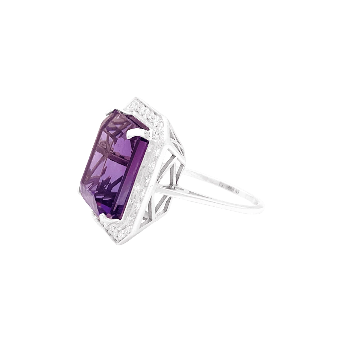 Miller Bague Solitaire En Or Blanc, Améthyste Et Diamants 3 Miller Bague Solitaire En Or Blanc, Améthyste Et Diamants – Image 3