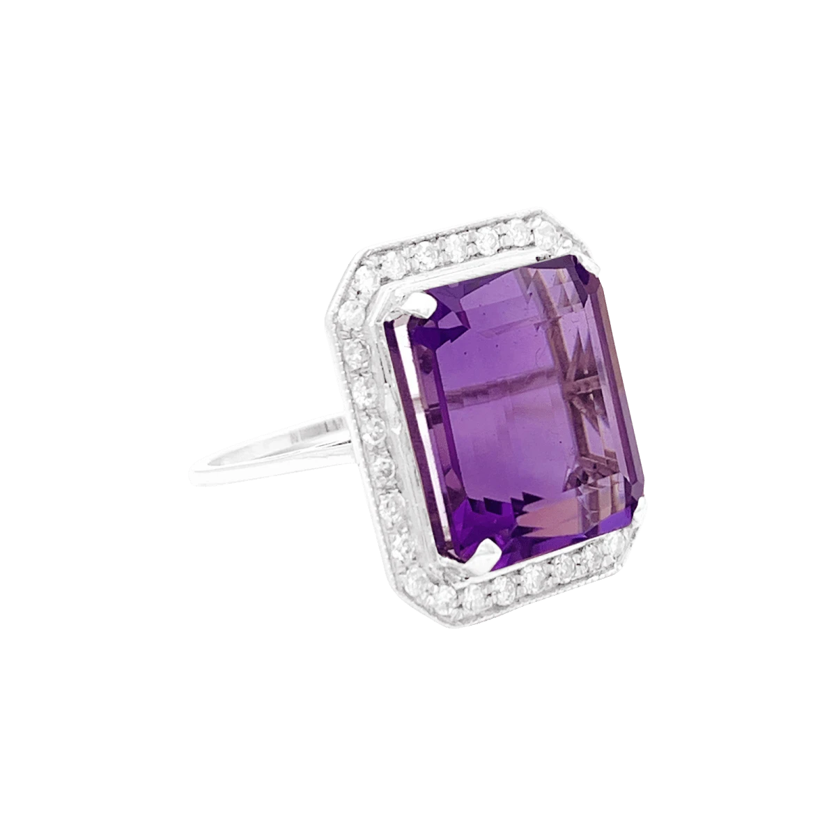 Miller Bague Solitaire En Or Blanc, Améthyste Et Diamants 6 Miller Bague Solitaire En Or Blanc, Améthyste Et Diamants – Image 6