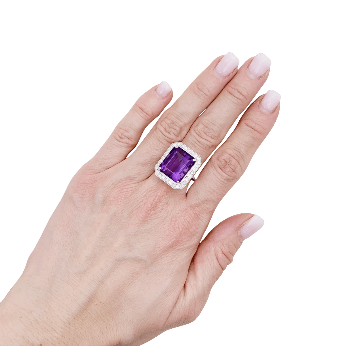 Miller Bague Solitaire En Or Blanc, Améthyste Et Diamants 2 Miller Bague Solitaire En Or Blanc, Améthyste Et Diamants – Image 2