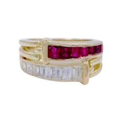 Miller Bague Or Jaune, Diamants Et Rubis