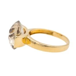 Bague Solitaire En Or Jaune Et Quartz Fumé -Castafiore Boutique bague solitaire en or jaune et quartz fume 141252