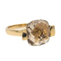 Bague Solitaire En Or Jaune Et Quartz Fumé -Castafiore Boutique bague solitaire en or jaune et quartz fume 554500