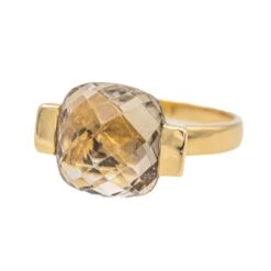 Bague Solitaire En Or Jaune Et Quartz Fumé -Castafiore Boutique bague solitaire en or jaune et quartz fume 761372