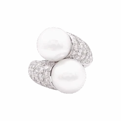 Miller Bague Toi Et Moi En Or Blanc, Perles Et Diamants