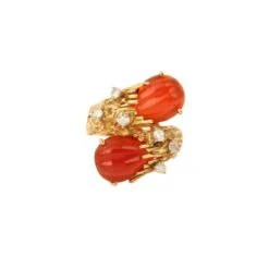 Bague Toi & Moi En Or Jaune, Cornaline Et Diamants