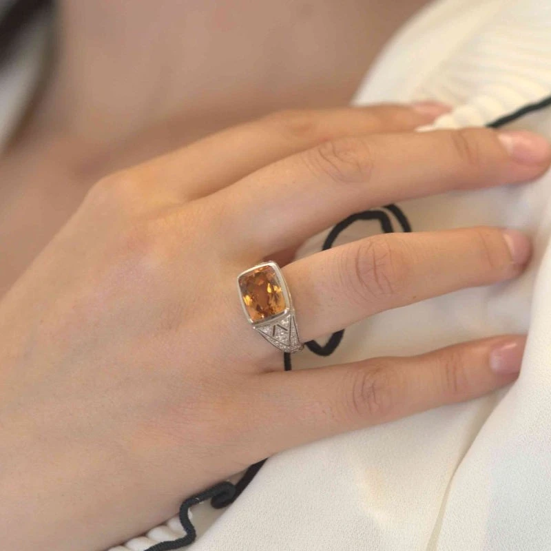 Bague En Platine, Topaze Et Diamants 2 Bague En Platine, Topaze Et Diamants – Image 2