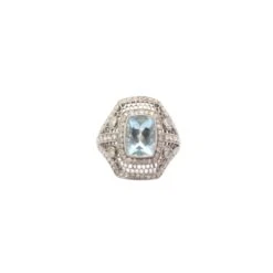 Bague En Platine, Aigue-marine Et Diamants