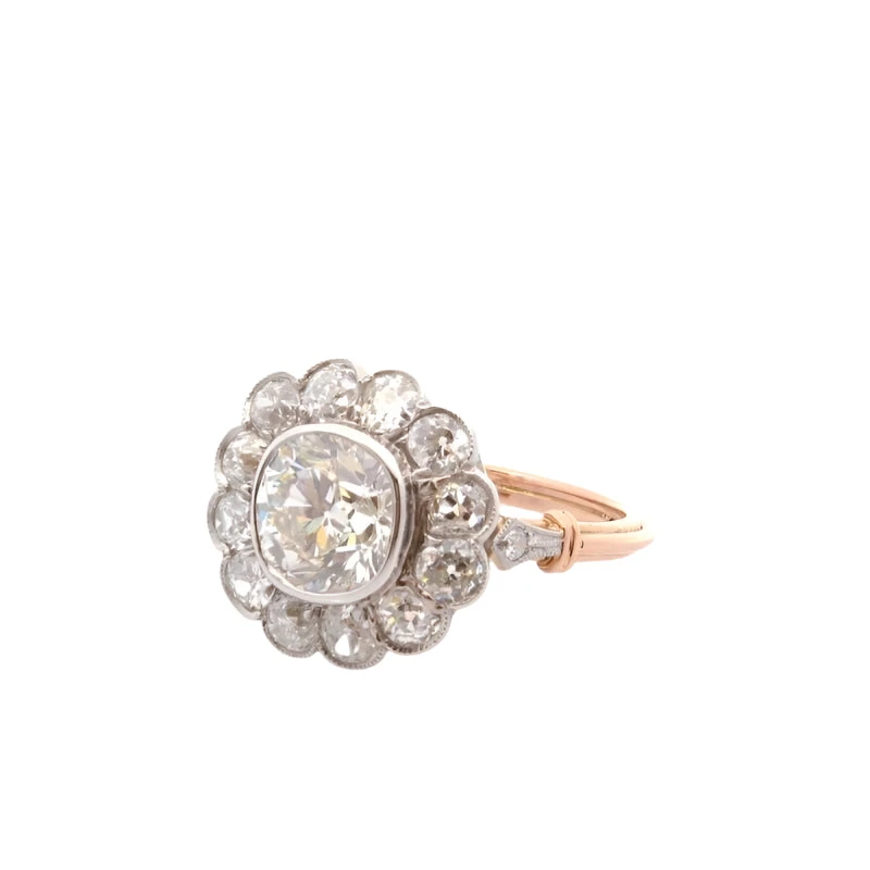 Bague Pompadour En Or Jaune, Platine Et Diamants 4 Bague Pompadour En Or Jaune, Platine Et Diamants – Image 4