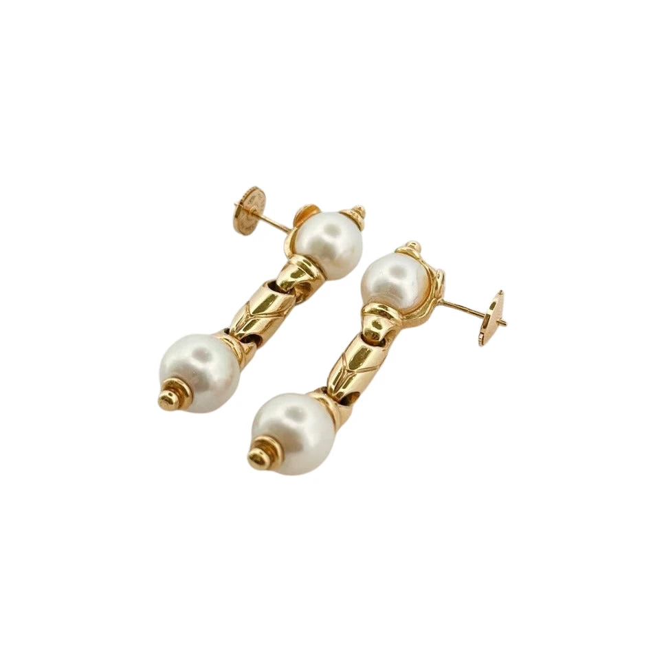 Boucles D'oreilles Pendantes BULGARI En Or Jaune Et Perles 3 Boucles D'oreilles Pendantes BULGARI En Or Jaune Et Perles – Image 3