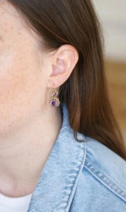 Boucles D'Oreilles Améthystes Et Perles Or Rose -Castafiore Boutique boucles doreilles amethystes et perles or rose 113846