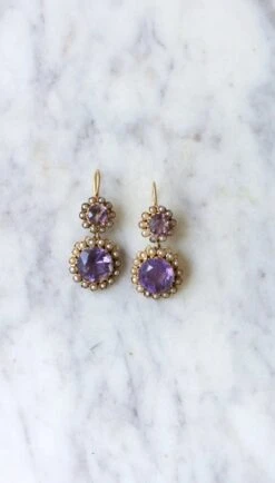 Boucles D'Oreilles Améthystes Et Perles Or Rose -Castafiore Boutique boucles doreilles amethystes et perles or rose 330713