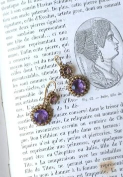 Boucles D'Oreilles Améthystes Et Perles Or Rose