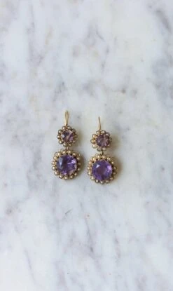 Boucles D'Oreilles Améthystes Et Perles Or Rose -Castafiore Boutique boucles doreilles amethystes et perles or rose 707481
