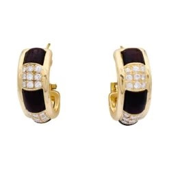 Miller Boucles D'oreilles BOUCHERON "Les Plurielles", En Or Jaune, Diamants Et Bois D'amourette