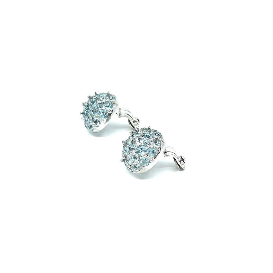 Boucles D'oreilles Boules En Or Blanc Aigue Marine Et Diamants 1 Boucles D'oreilles Boules En Or Blanc Aigue Marine Et Diamants
