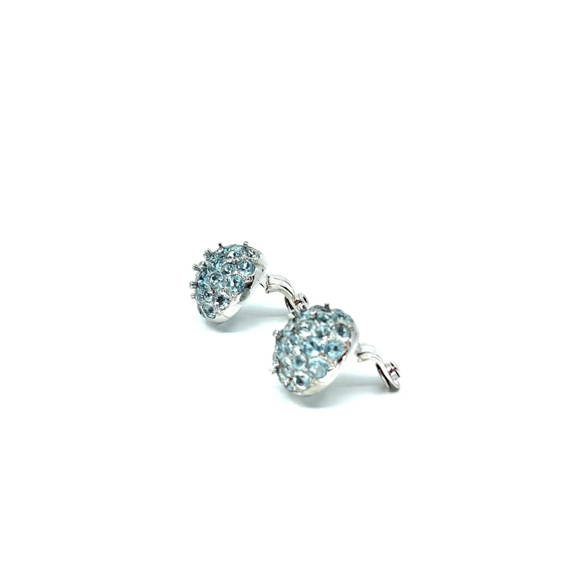 Boucles D'oreilles Boules En Or Blanc Aigue Marine Et Diamants 3 Boucles D'oreilles Boules En Or Blanc Aigue Marine Et Diamants – Image 3
