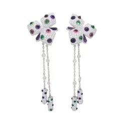 Miller Boucles D'oreilles CARTIER "Caresse D'Orchidée"en Or Blanc, Diamants Et Pierres De Couleurs