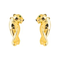 Boucles D'oreilles Clip CARTIER "Panthère" En Or Jaune, Or Blanc, Grenats Et Onyx
