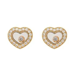Boucles D'oreilles CHOPARD "Happy Diamonds" En Or Rose Et Diamants
