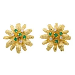 Boucles D'oreilles Clip En Or Jaune émeraude Et Diamant