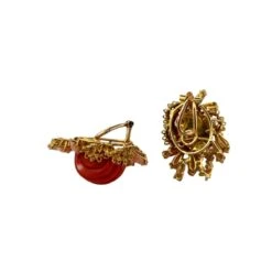 Boucles D'oreilles Clip En Or Jaune Et Corail