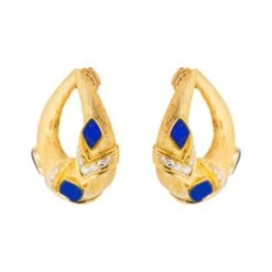 Boucles D'oreilles Clip En Or Jaune, Lapis Lazuli Et Diamants