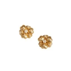 Osprey Boucles D'oreilles Clip Fleurs En Or Jaune Et En Diamants