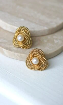 Boucles D'Oreilles Clip Gubelin Or Torsadé Et Perles