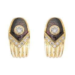 Boucles D'oreilles Clip Or Jaune Diamant En Nacre Noire