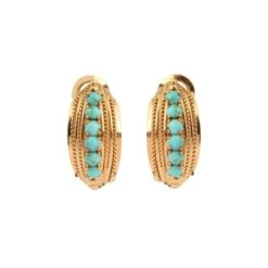 Boucles D'oreilles Clips En Or Jaune Et Turquoise