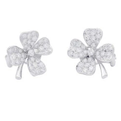 Miller Boucles D'oreilles Clips FRED "Trèfles", En Or Blanc Et Diamants