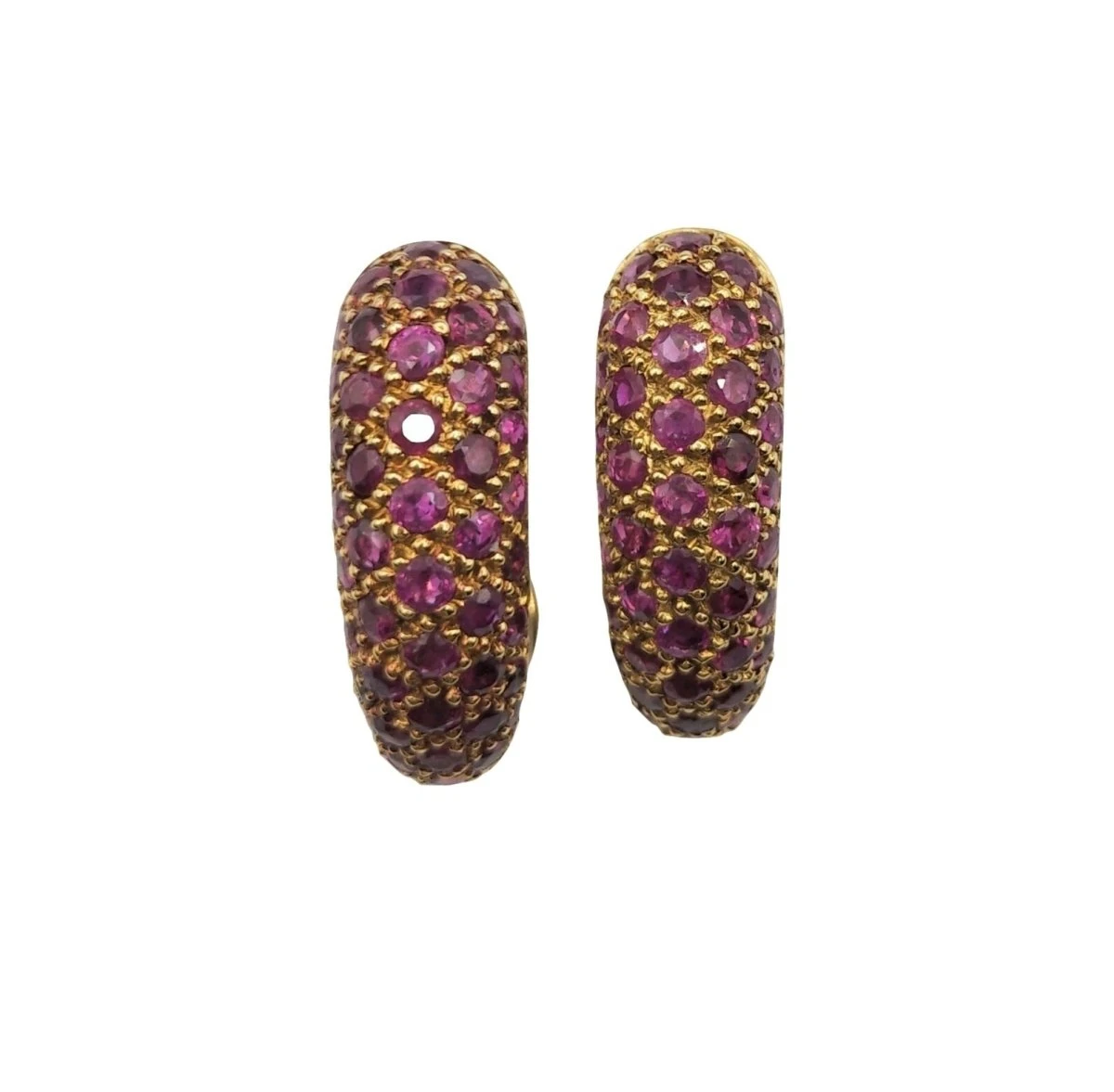 Boucles D'oreilles Clips Demi-Créoles En Or Jaune Pavées De Rubis 1 Boucles D'oreilles Clips Demi-Créoles En Or Jaune Pavées De Rubis