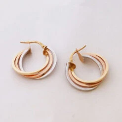 Boucles D'oreilles Créoles En Or Jaune, Blanc Et Rose -Castafiore Boutique boucles doreilles creoles en or jaune blanc et rose 330739