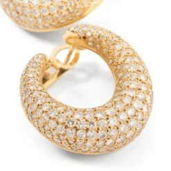 Boucles D'oreilles Créoles En Or Jaune Pavées De Diamants -Castafiore Boutique boucles doreilles creoles en or jaune pavees de diamants 134132