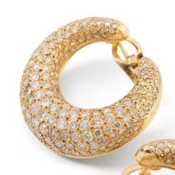 Boucles D'oreilles Créoles En Or Jaune Pavées De Diamants -Castafiore Boutique boucles doreilles creoles en or jaune pavees de diamants 733746